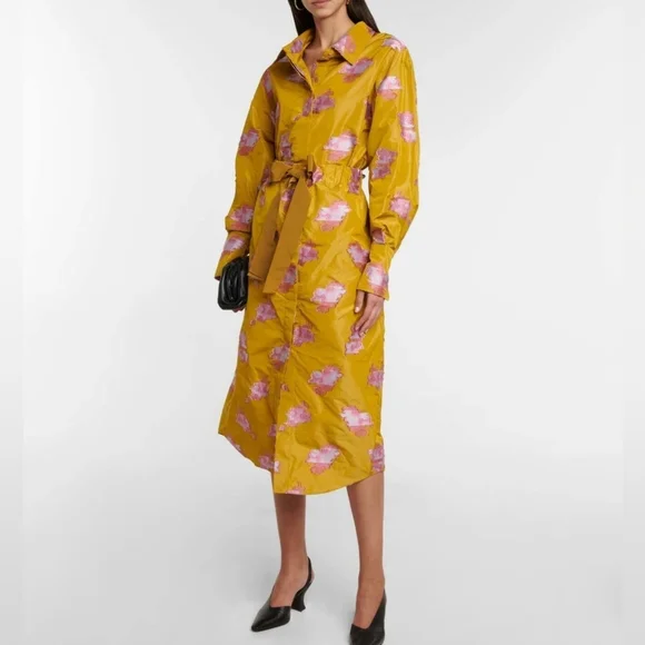 Patou Gold Satin Jacquard Embroidered Midi Shirt Dress – NWT Size 4, MSRP $1750 - Picture 12 of 16